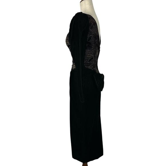 Vintage Jessica McClintock Dress Women Size 4 Black Velvet Metallic Formal Party - Picture 2 of 15